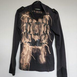 Designer Casual Distressed Black Brown Jumper Jacket Coat Zip